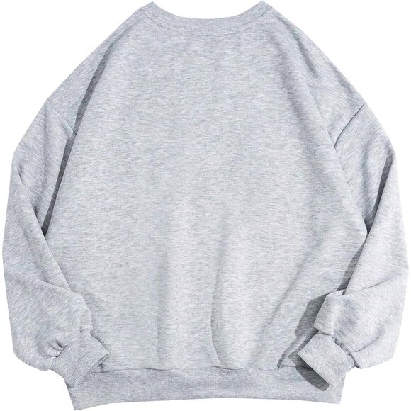 ⚡Women Gray Usa Imported Graphic Crewneck Casual Long Sleeve Pullover Sweatshirt - Picture 2 of 4